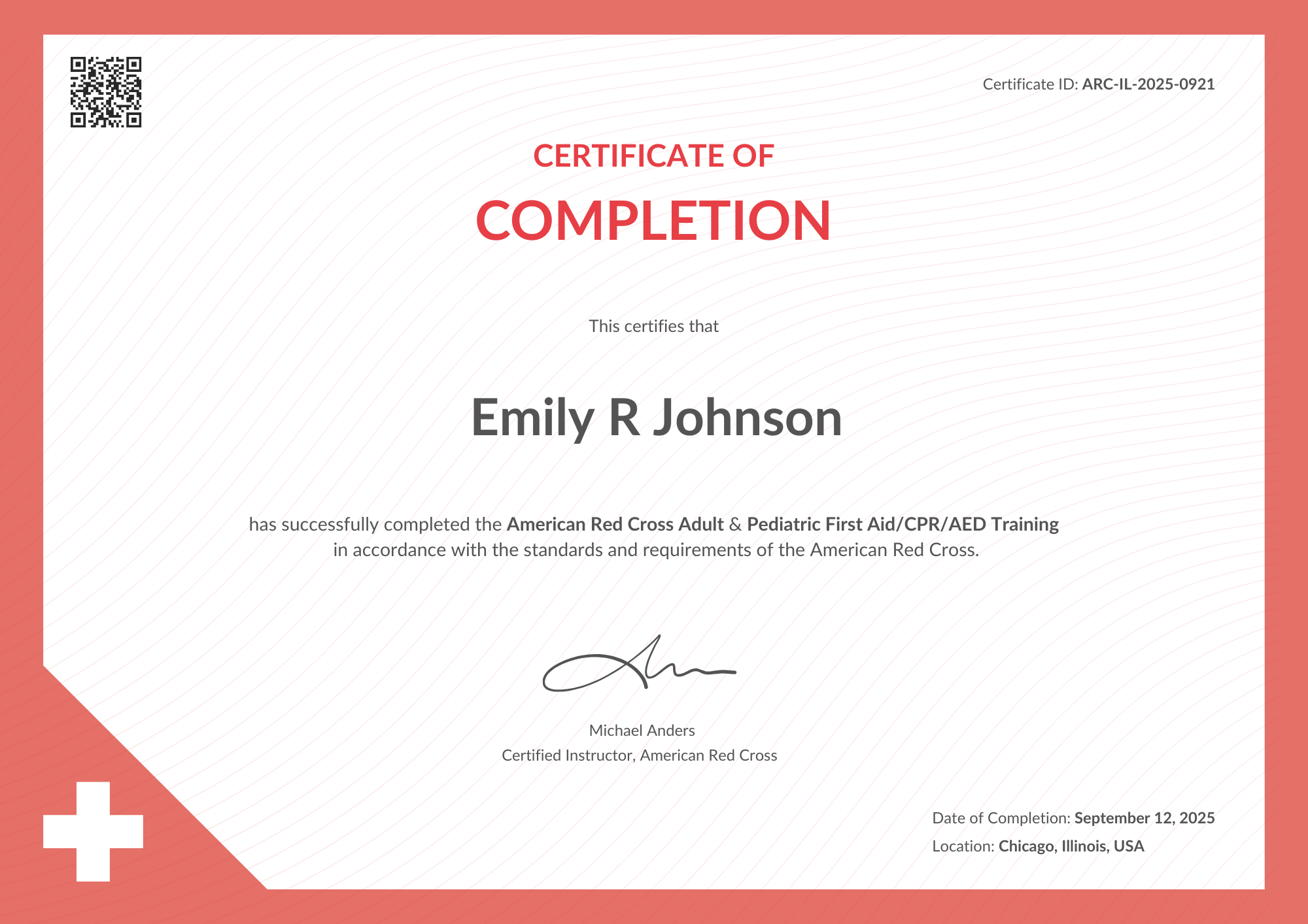 Red Cross Certificate Template with Red Accent Design